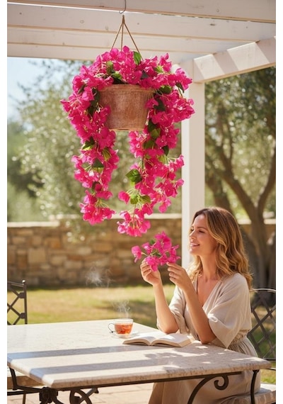 Yapay Çiçek Fuşya Begonvil Çiçeği 5 Dallı 60cm Sarkan Çiçek Bg605 Fusya