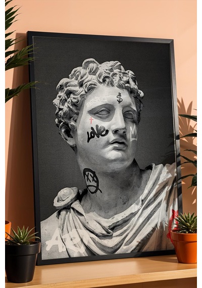 Graffiti Tasarımlı Roma Büstü Çerçeveli Tablo Ofis Ve Ev Hediyesi Modern Dekor Modifiye Sanat