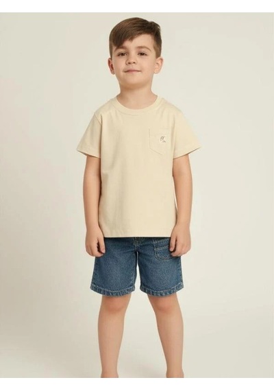 Breeze Erkek Bebek Cep Detaylı Basic T-shirt-15832 Bej