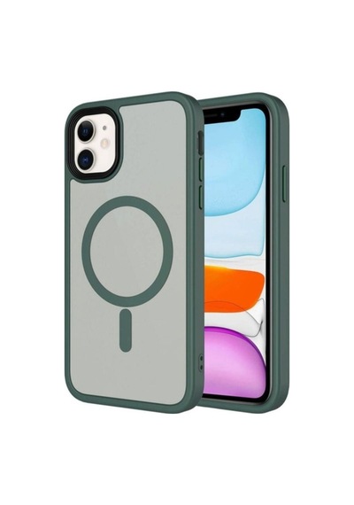 Apple Uyumlu iPhone 11 Kılıf Mat Arka Yüzey Wireless Şarj Özellikli Zore Flet M-safe Kapak Koyu Yeşil