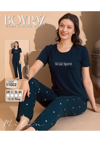 Boyraz Slim Fit Dar Kesim Kadın Milan Bisiklet Yaka Kısa Kol Pijama Takımı 11002y - 1 Adet Yeşil Boyraz Slim Fit Dar Kesim Kadın Milan Bisiklet Yaka Kısa Kol Pijama Takımı 11002y - 1 Adet Yeşil