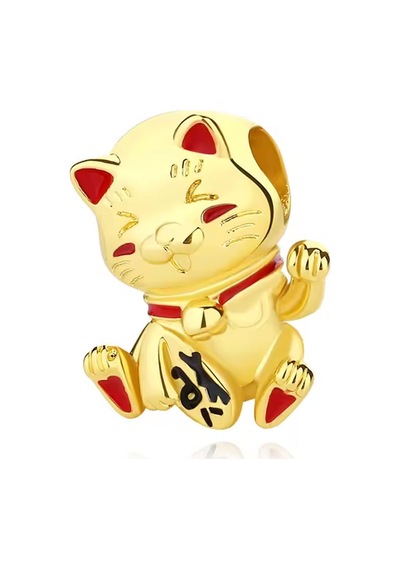 Şanslı Sarı Kedi Maneki Neko Gato Charm Gümüş
