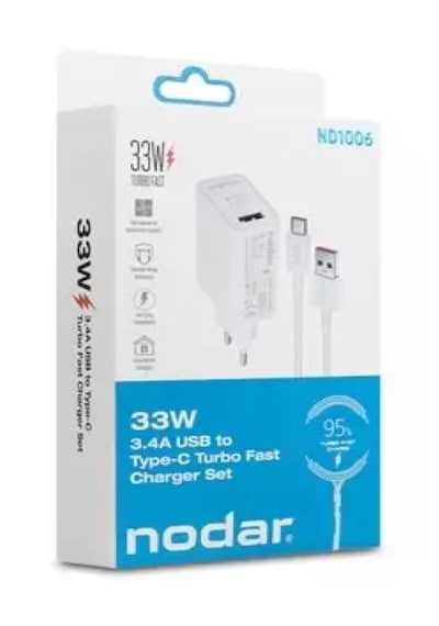 Nodar Nd1006 Usb - Type-c Hızlı Şarj Seti 33w Turbo Fast Beyaz 1 Adet Micro Usb Set Başlık Ve Kablo