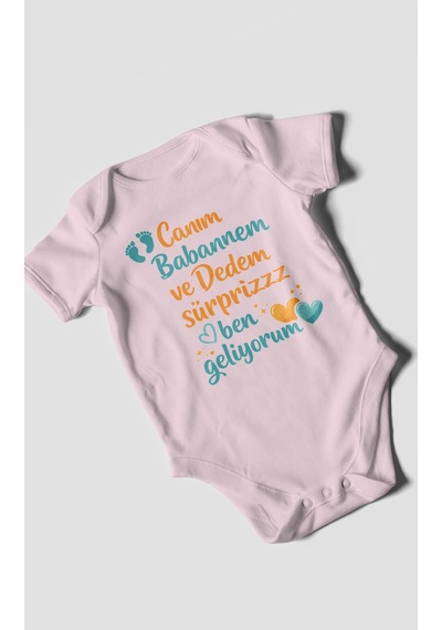 Morivokids Babaanneye Ve Dedeye Özel Kısa Kollu Bebek Body %100 Pamuk Bebe Pembe