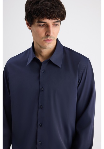 Twn Slim Fit Lacivert Düz Travel Gömlek 6ef02ad10288m Çok Renkli
