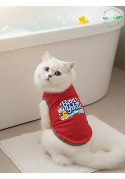 Kırmızı Beni Yıka Baskılı Kedi Ve Köpek Kıyafeti Evcil Hayvan Tişörtü Elbisesi Xsmall/xs/beden 0