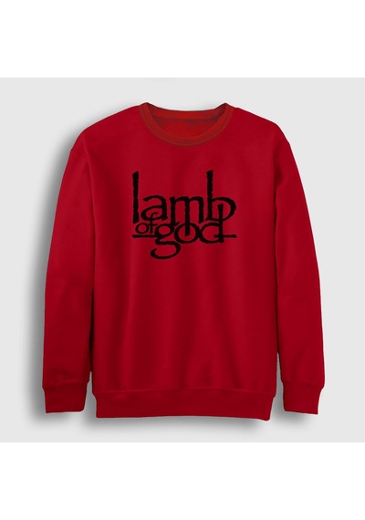 Presmono Unisex Logo Lamb Of God Sweatshirt Kırmızı