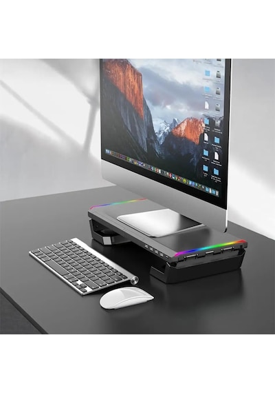 Techtic Bilgisayar Monitör Yükseltici Laptop Sehpası Rgb 4 Usb