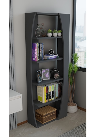 6 Raflı Kitaplık 50 Cm Seti Salon Rafı Ofis Mobilyası - Dekoratif & Kitap Rafı Antrasit