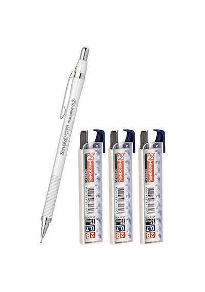 Scrikss Simo R&D Japan Uçlu Kalem Beyaz 0.7 1 Adet ve Mikro 0,7 Versatil Kalem Uçu Siyah 3 Paket