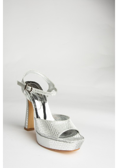 Fox Shoes U246082507 Gümüş Yılan Baskı Platform Topuklu Kadın Ayakkabı Gümüş