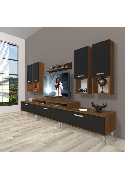Decoraktiv Ekoflex 8da Slm Krom Ayaklı Tv Ünitesi Tv Sehpası Ceviz - Siyah