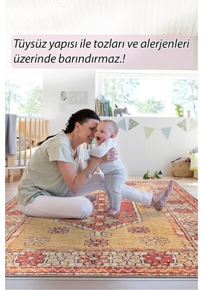 Foldy Etnik Desenli Dokuma Taban Dekoratif Sarı Halı Fl 61