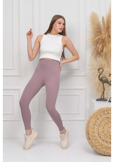 Bonbonetti Chocolate Baby & Kids Fitilli Seamless Çizgili Tayt Yüksek Bel Dayanıklı Örme Kumaş Spor Tayt Toparlayıcı Pembe