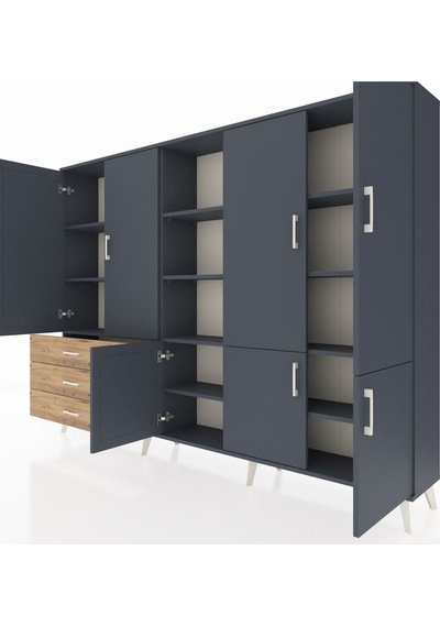 Arges Dolap 11 Raflı 3 Çekmeceli 7 Kapaklı 220x30x163 Antrasit-an Antrasit-antrasit/çam Arges Dolap 11 Raflı 3 Çekmeceli 7 Kapaklı 220x30x163 Antrasit-an Antrasit-antrasit/çam