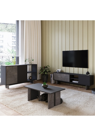 İnarch Dizayn Ravello Oturma Odası Set Modern Konsol, Tv Sehpası Ve Orta Sehpa Üçlü Takım Gordion Mermer - Antrasit İnarch Dizayn Ravello Oturma Odası Set Modern Konsol, Tv Sehpası Ve Orta Sehpa Üçlü Takım Gordion Mermer - Antrasit