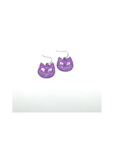 Tedz Collection Mor Hınzır Kedi Pin Küpe Çok Renkli