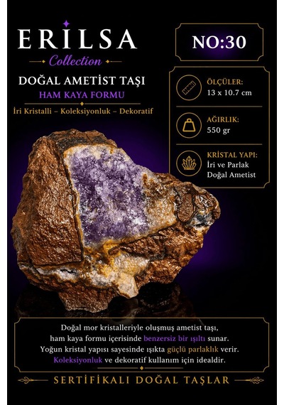Sertifikalı Doğal Ametist Taşı İri Kristalli Ham Kaya Kütle Dekor