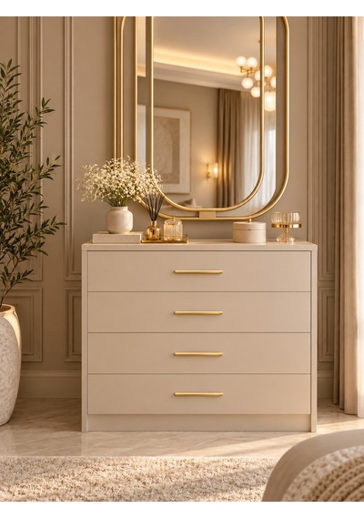 4 Çekmeceli Şifonyer Gold Kulplu - Bej Mdf 4 Çekmeceli Şifonyer Gold Kulplu - Bej Mdf