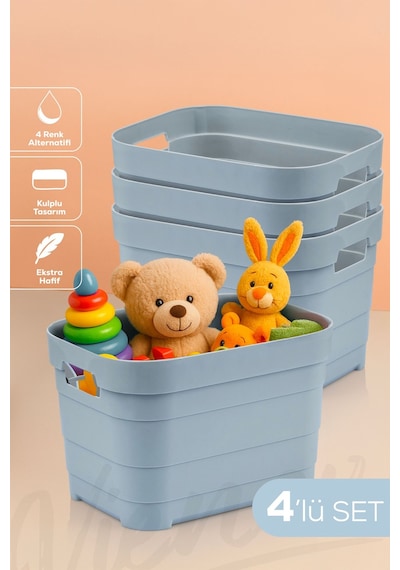Vienev 4'lü 5 Litre Saklama Kutusu Mavi Mavi