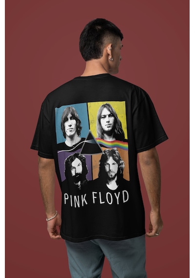Sevbano Pink Floyd Müzik Grubu Sırt Baskılı Unisex Oversize Tişört Siyah