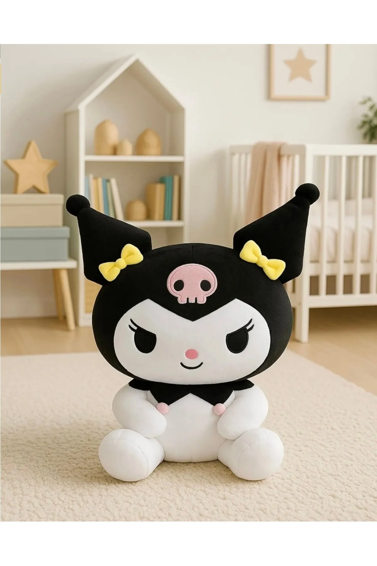 Kuromi Peluş Oyuncak 40cm+ Deri Çanta Hediyelik Set Siyah