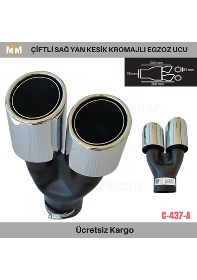 Carmind Çiftli Sağ Yan Kesik Kromajlı Egzoz Ucu C437-a