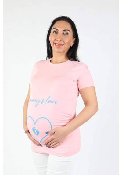 Balins Hamile Mommy Love Tişört Mavi Baskılı 001