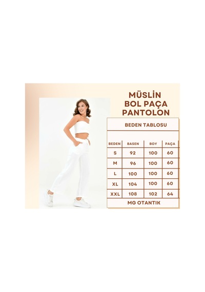 Mg Otantik Kadın %100 Pamuk Yazlık Müslin Salaş Bol Paça Pantolon Mg001 Beyaz
