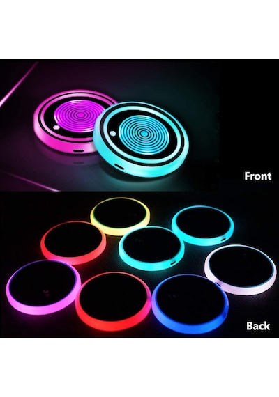 Geeksen Paket Led Araba Bardak Tutucu Işıkları 7 Renk Değiştiren Aksesuarları Bardak Altlığı Işığı