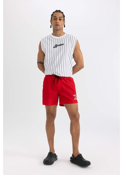 DeFactoFit Baskılı Kısa Boy Sporcu Deniz Şortu B5995AX24HSRD286 Kırmızı