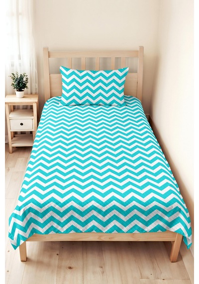 Turkuaz Zigzag Geometrik Genç Odası Tek Kişilik Pike Takımı-modern 160x220 Cm Kapitone Yatak Örtüsü Ayazlı Bahçe Kokusu