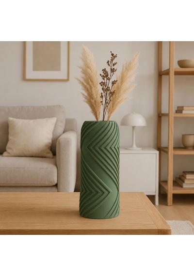 3d Baskı Vector Vazo - Geometrik Çizgili Dekoratif Vazo-yeşil Çok Renkli