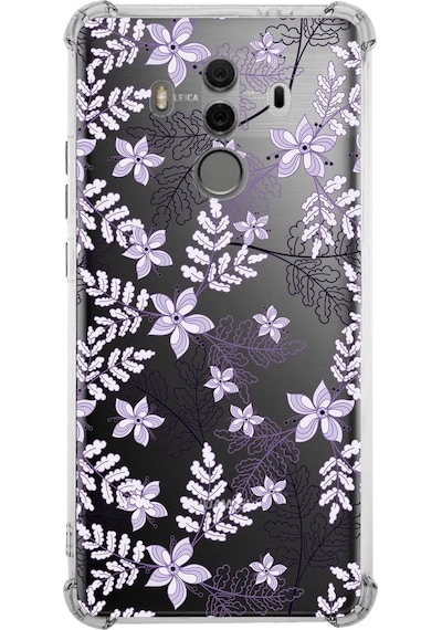 Huawei Mate 10 Pro Uyumlu Köşe Korumalı Floral Lila Tasarımlı Şeffaf Silikon Kılıf Şeffaf
