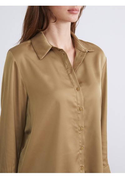 Lcwaıkıkı Classic Haki Oversize Saten Kadın Gömlek