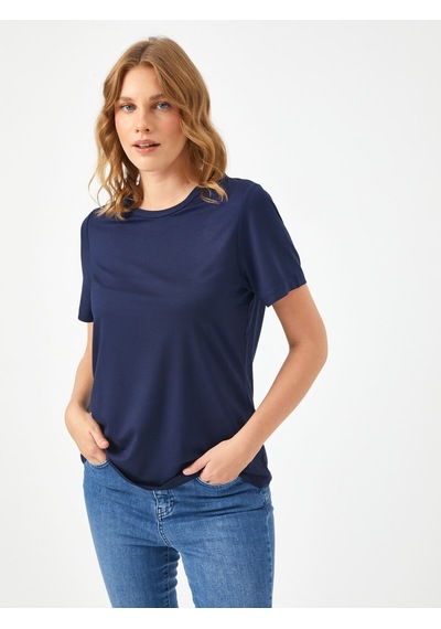Faik Sönmez Yuvarlak Yaka Kısa Kol T-shirt 00002 B0000220 Lacivert