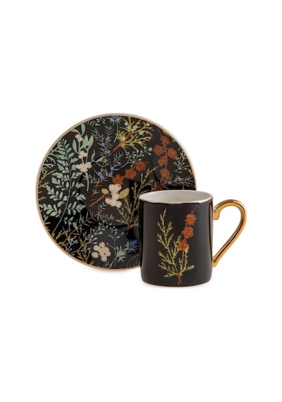 Jumbo Black Garden 4 Kişilik Kahve Fincan Takımı Siyah