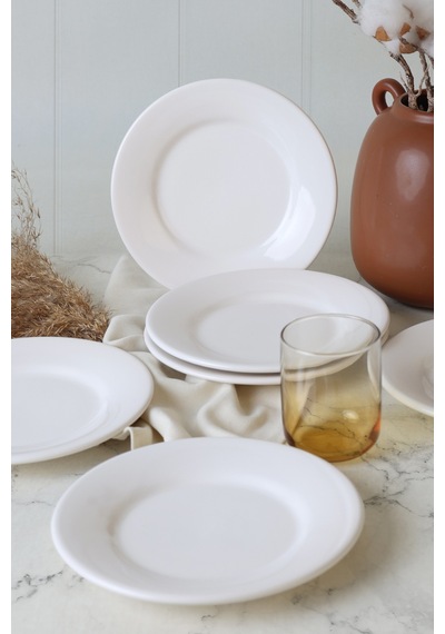 Keramika Beyaz Linda Pasta Tabağı 19 Cm 6 Adet 006 Beyaz