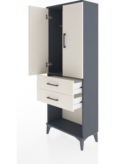 Arges Dolap Tek Raflı 2 Çekmeceli Tek Askılı 60x30x163 Antras... Antrasit