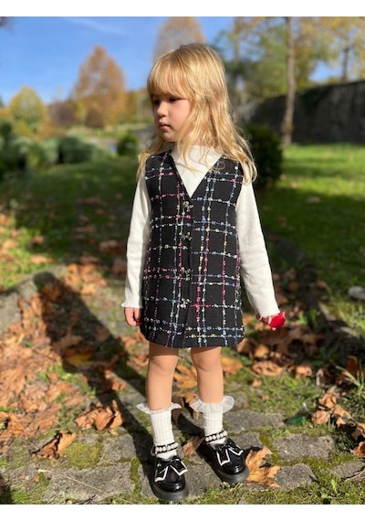 My Kids Wear Kız Çocuk Bayramlık Şık Jile Elbise Takımı 12478 Antrasit - Beyaz