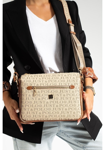 Just Polo Lüks Tasarım Kadın 3 Gözlü Çapraz Postacı Ve Omuz Çantası 29x20cm Vizon - Taba 93339411