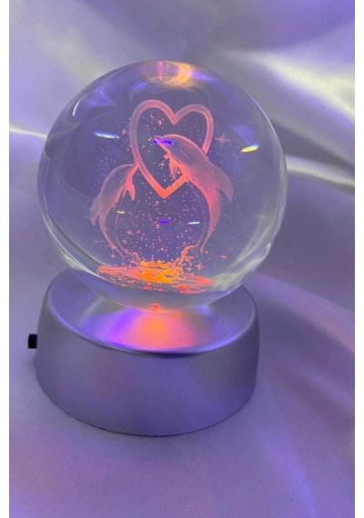 3d Led Işık Cam Küre Çok Işıklı Pilli Kalp Yunus