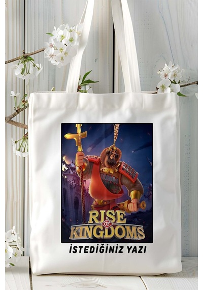 Art Hediye Rise Of Kingdoms Mobil Oyun Baskılı Bez Çanta Omuz Çantası Çift Tafaflı Baskı Kişiye Özel 3 Çok Renkli
