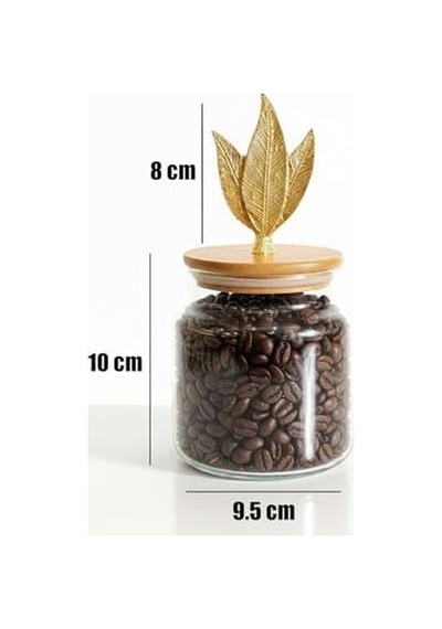 3 Lü Bambu Kapaklı Metal Yaprak Figürlü Cam Kavanoz Seti - Saklama Kabı 635cc 12 Izgara