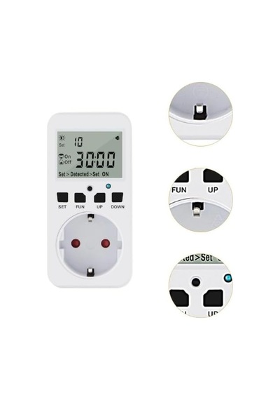 Tr Tm08 Hassasiyet Ayarlı Fotoselli Priz - 0-99 Lüks Dijital Işık Sensörü, Geri Sayımlı Zamanlayıcı, 16a 3680w