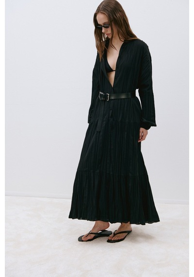 Suud Collection Siyah Muse Düğmeli Maxi Elbise