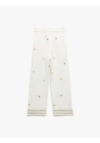 Koton Pamuklu Yüksek Bel Fistolu Brodeli Düz Bol Paça Pantolon Yeşil Desenli 5sak40123pw Yeşil Desenli Koton Pamuklu Yüksek Bel Fistolu Brodeli Düz Bol Paça Pantolon Yeşil Desenli 5sak40123pw Yeşil Desenli