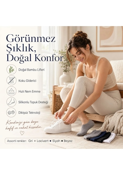 Erkek Bambu 8 Li Babet Çorap Görünmez No Show Dikişsiz Silikon Topuklu Çok Renkli