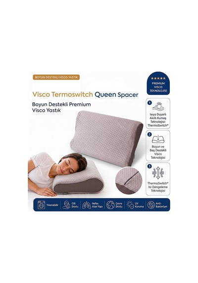 Homedius Visco Queen Spacer Termoswitch Boyun Destekli Ortopedik Visco Yastık 55x35 Cm Beyaz