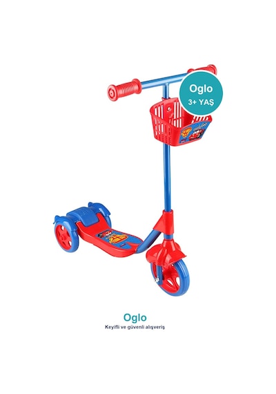 Çocuk Scooter 3 Tekerlekli Frenli Sepetli Dengeli İlk Scooter, Ayarlanabilir Gidon 3+ Yaş Kırmızı